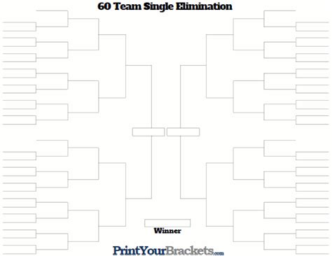 60 Team Single Elimination Printable Tournament Bracket