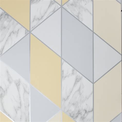 Sublime Marble Geo Yellow Stripe Geometric Marble Effect Wallpaper 108296