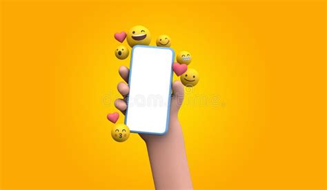 Person Holding A Smartphone With Emoji Online Social Media Icons 3d