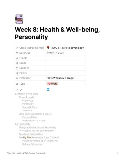 Week 8 Health Well Being Personality Week 8 Health And Well Being