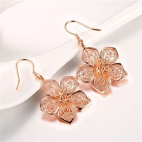 Rose Gold Color Flower Earrings For Women Fashion Jewelry Women S