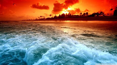 Tropical Beach Sunset Hd Desktop Wallpapers High Definition Desktop Background