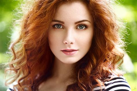 Hd Wallpaper Women Redhead Blurred Blue Eyes Curly Hair Face