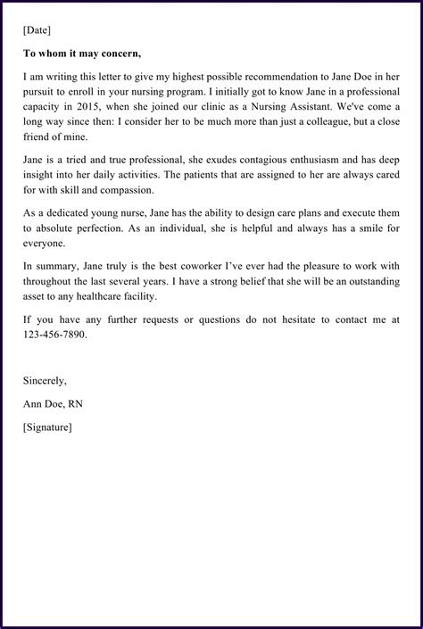 Letter Of Recommendation For Coworker For Nursing School Letter Resume Template Collections