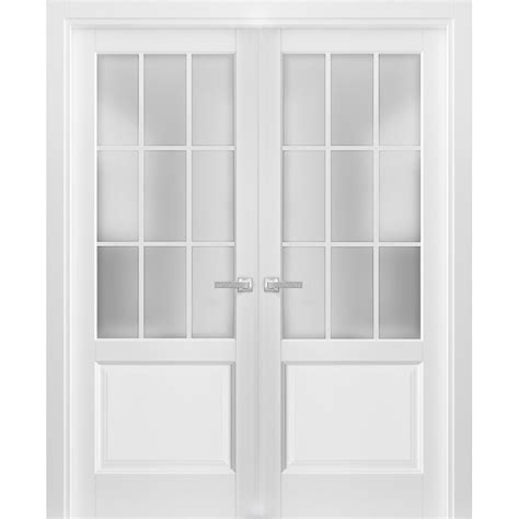Solid French Double Doors 60 X 80 Inches Frosted Glass 9 Lites