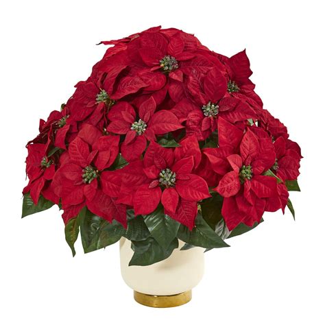 Poinsettia Artificial Arrangement In White Bowl Nearly Natural