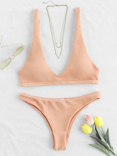 Plunge Neckline Open Back Bikini Set Sheinsheinside