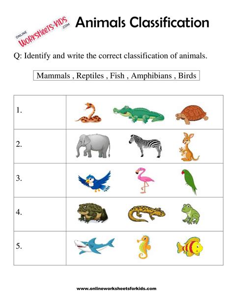 Free Animals Classification Worksheet For Grade 1