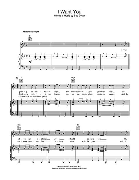 Bob Dylan I Want You Sheet Music PDF Notes Chords Rock Score