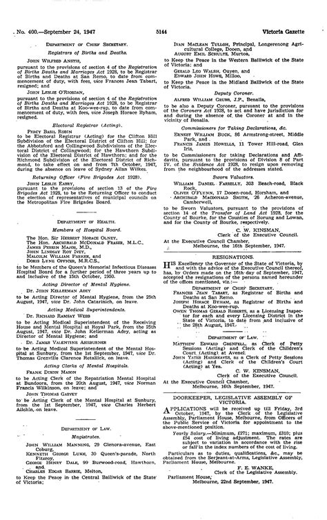 Victoria Government Gazette Online Archive 1947 P5144