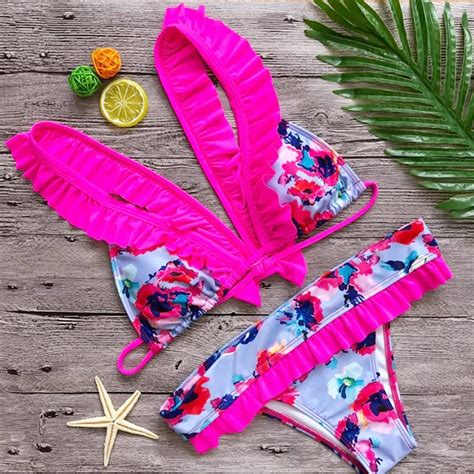 Kmnovo Floral Bikini Set Women Flower Bandage Swimsuit Sexy Swimwear Bathing Suit Luxury Beach