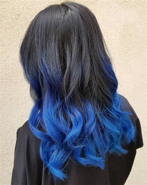 Bright Blue Balayage Highlights Dark Ombre Hair Ombre Hair Color Cool