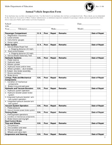 6 Daily Vehicle Inspection Sheet Fabtemplatez In Vehicle Inspection