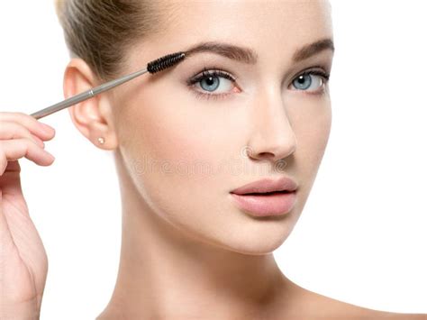 Girl Makes Makeup Woman Apply Mascara On Eyelashes Stock Photo Image