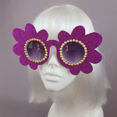 Marguerite Pink Glitter Daisy Flower Sunglasses Pearls And Swine