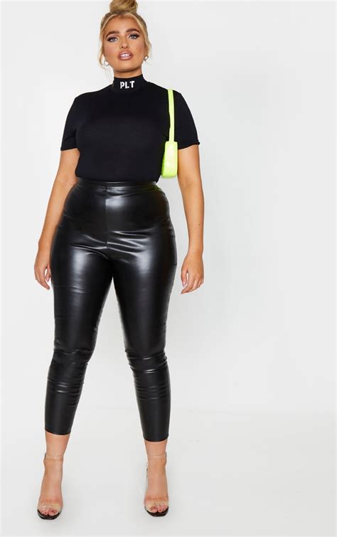 Plus Black Faux Leather High Waisted Leggings Prettylittlething