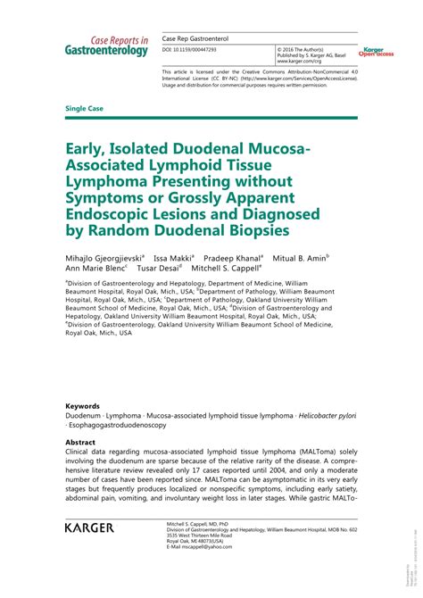 Pdf Early Isolated Duodenal Mucosa Associated Lymphoid Tissue
