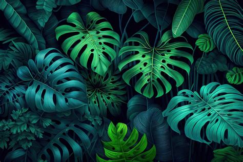 Wall Art Print Green Tropical Leaves Background Ukposters