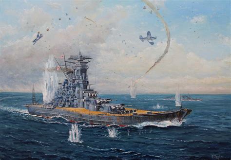 Yamato Oil Painting Ship Art Military Artwork Imperial Japanese Navy