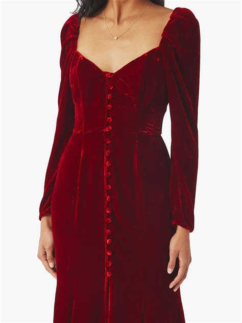 Ghost Sydney Silk Velvet Dress Dark Red Velvet Dress Long Sleeve
