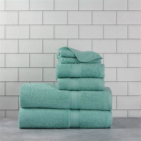 Mainstays Basic Bath Collection 6 Piece Towel Set Aqua 2 Bath 2