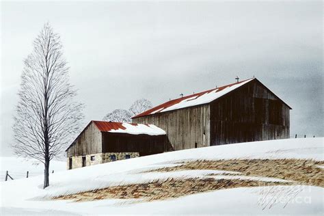 Winter Barn Painting By Michael Swanson