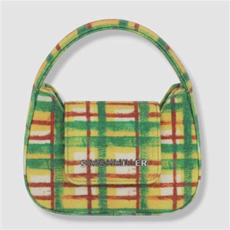 295 Simon Miller Womens Green Mini Retro Plaid Top Handle Logo Purse