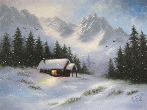 Snowy Hideaway Original Oil Painting Art Snow Cabin