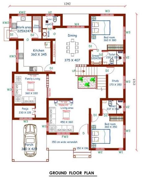 The Floor Plan For A Three Bedroom House With Two Car Spaces And An