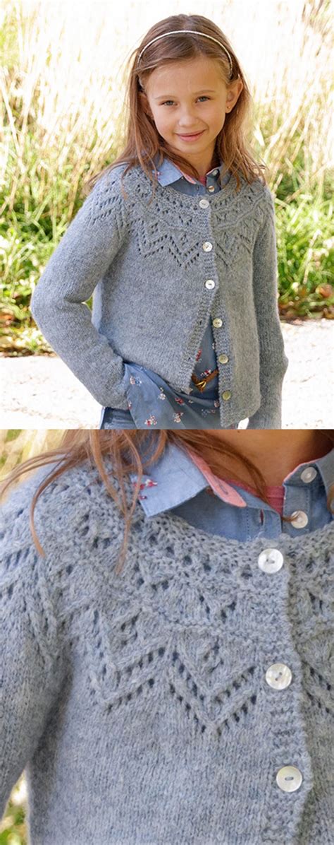 Free Knitting Pattern For A Girls Lace Yoke Cardigan ⋆ Knitting Bee