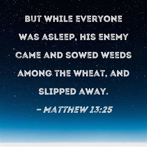 Matthew 1325 But While Everyone Was Asleep His Enemy Came And Sowed