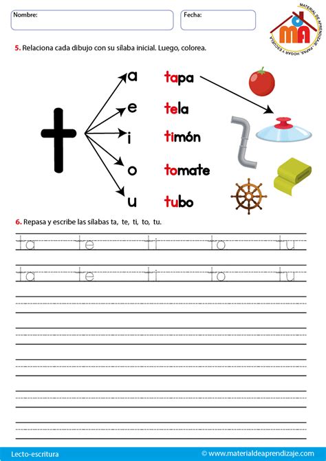 La Letra T Lecto Escritura Material De Aprendizaje Material De