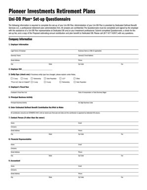 Fillable Online UniDB Plan Setup Questionnaire Fax Email ...