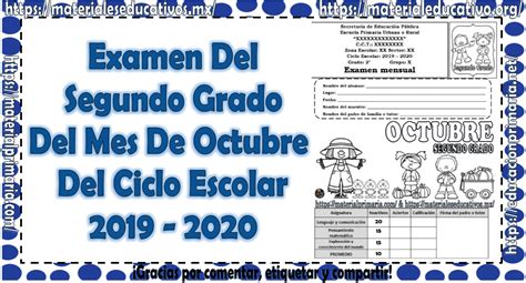 Examen Del Segundo Grado Del Mes De Octubre Ciclo Escolar 2019 2020