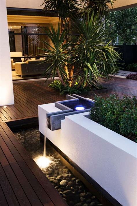 Exton 31 high gray stone three tier modern garden fountain $ 199.99. modern-garden-fountains-in-small-backyard-deck | HomeMydesign