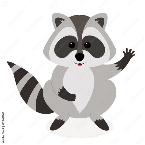 Funny Raccoon Waving Isolated On White Background Adorable Vector