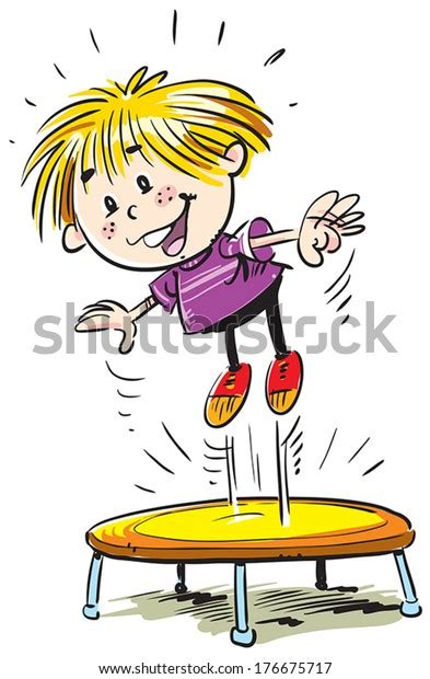 Happy Boy Jumping On Trampoline Stock Vector Royalty Free 176675717