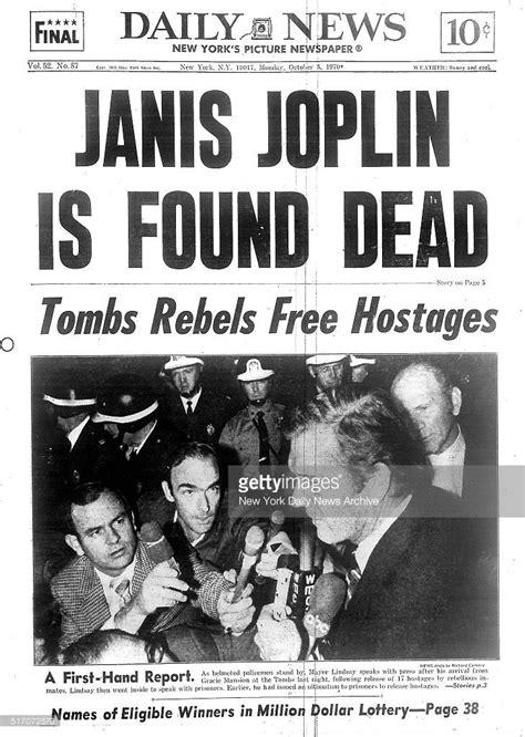 New York Daily News Front Page Monday October 5 1970 Janis Janis Joplin Les Années Bonheur