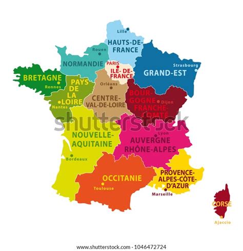 Clickable region map up to. Colorful Map France New Regions Capitals Stock Illustration 1046472724