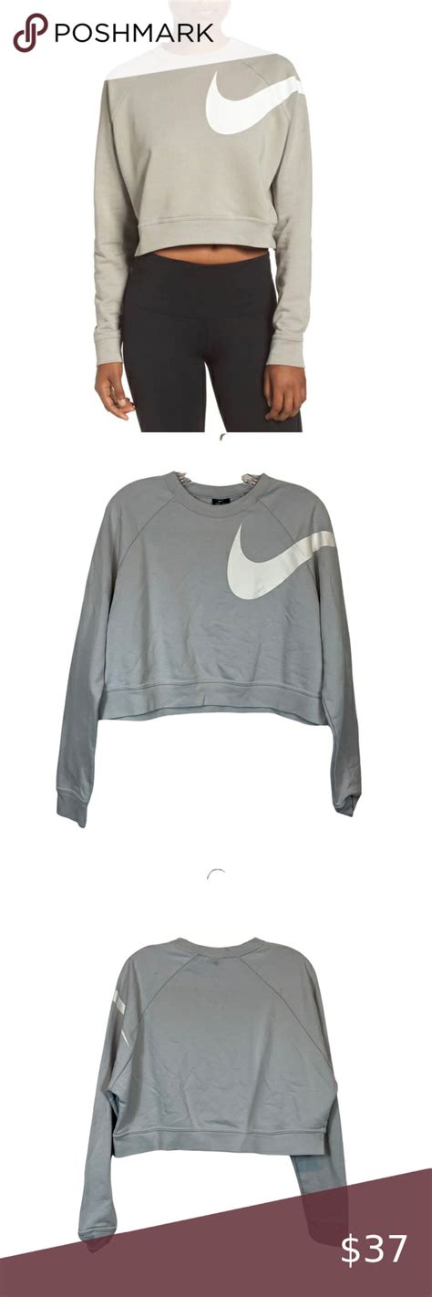 Nike Dry Versa Training Crop Top Gray Swoosh Sweatshirt Long Sleeve