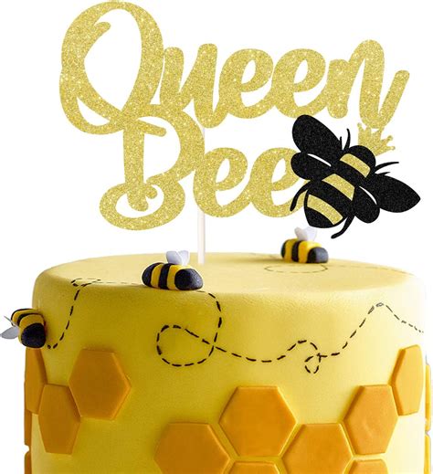 Gold Glitter Queen Bee Cake Topper Bumble Bee Themed Happy