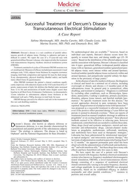 Pdf Successful Treatment Of Dercums Disease By Transcutaneous