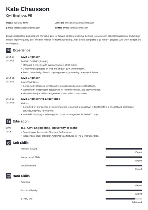 Evaluate cost of resources and quantities, tools, or labor to. civil engineering resume example template newcast in 2020 ...