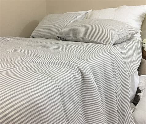 Grey And White Striped Bed Sheets Natural Linen Stripes