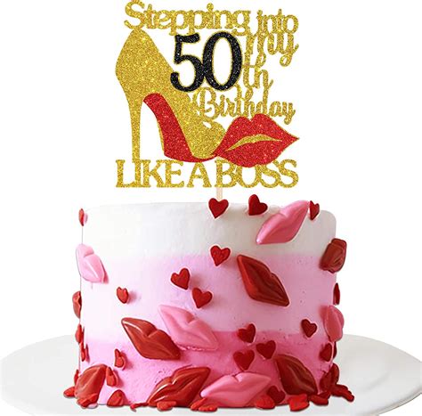 Buy Innoru Gold Red Glitter Stepping Into 50 Cake Topper 50th