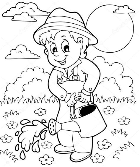 Black and white cartoon illustration of educational how many counting activity for children with professional occupations coloring page. Dibujos para colorear siembra en primavera - Colorear ...