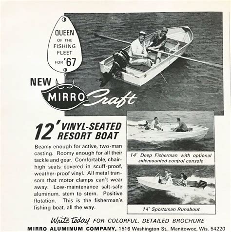 1967 Mirrocraft Aluminum Fishing And Leisure Boats Print Ad 12 Ft Resort