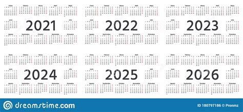 Spanish Calendar 2021 2022 2023 2024 2025 2026 Years Vector