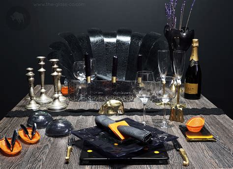 Halloween party table setting up and dinner menu. Halloween Table Setting
