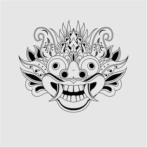 Premium Vector Black White Sketch Traditional Balinese Barong Mask